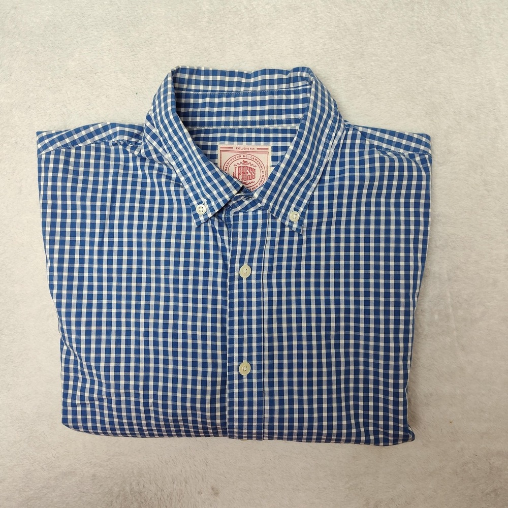 J. Press Shirt Mens Medium Blue Check Button Down Cotton Classic Made In India